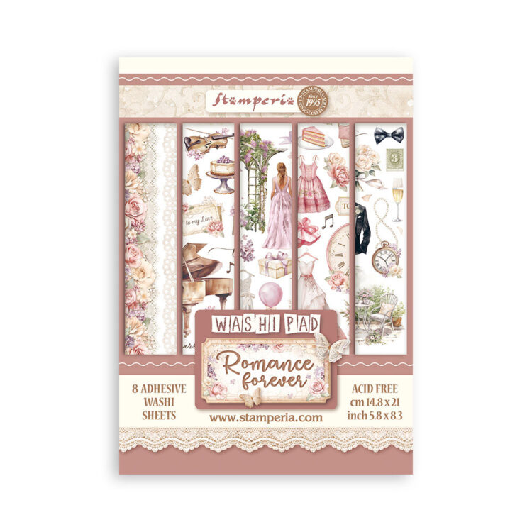 020045 STAMPERIA ROMANCE FOREVER WASHI PAD 8 ΦΎΛΛΑ A5 -SBW02 - Εικόνα 1