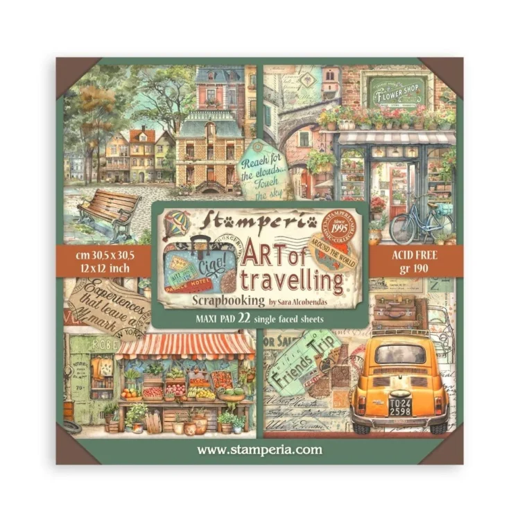 stamperia-art-of-travelling-12x12-inch-paper-pack STAMPERIA ΤΈΧΝΗ ΤΟΥ ΤΑΞΙΔΙΟΎ ΜΠΛΟΚ 30,5/30,5 CM -SBBXLB19 - Εικόνα 1